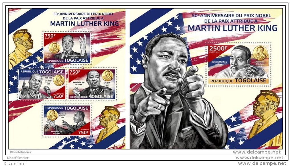 TOGO 2014 ** M/S + S/S Martin Luther King Jr. A1437 - Martin Luther King