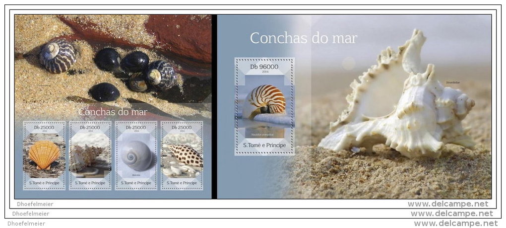 SAO TOME 2014 ** M/S + S/S Seashells Muscheln Coquillages Conchas Do Mar A1445 - Coneshells