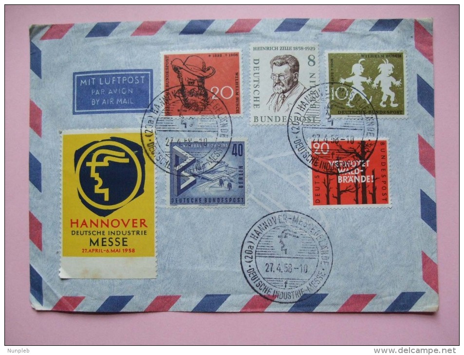 GERMANY HANNOVER MESSE 1958 COVER WITH SONDERSTEMPELS AND SHOW STICKER - Briefe U. Dokumente