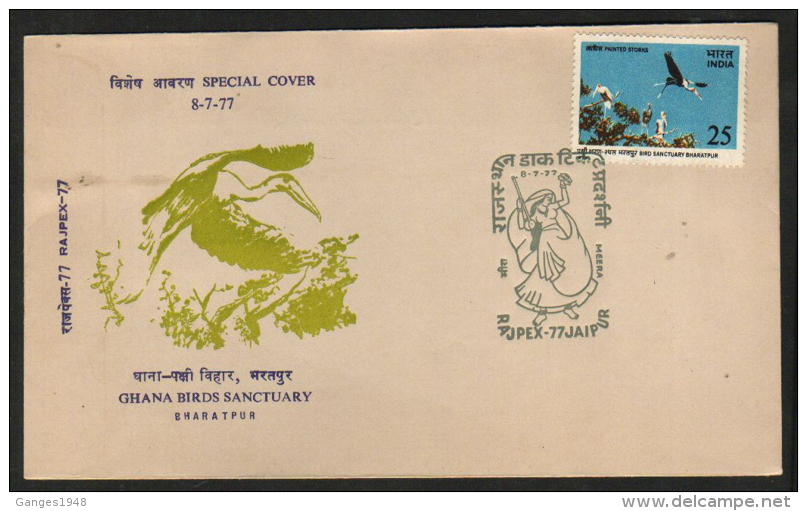 India  21977  Ghana Birds Sanctuary , Bharatpur JAIPUR  Special Cover  # 87273  Inde Indien - Cranes And Other Gruiformes