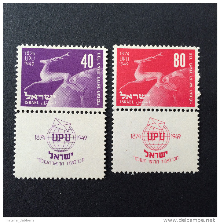 ISRAELE - 1949 - UPU, 2 V. (con Tab) - **/MNH - Unused Stamps (with Tabs)