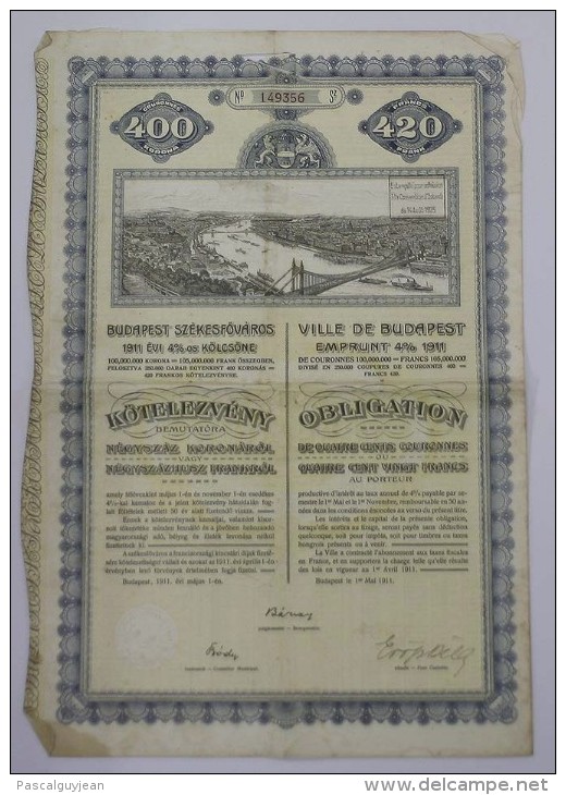 OBLIGATION 420 FRANCS VILLE DE BUDAPEST 1911 - A - C