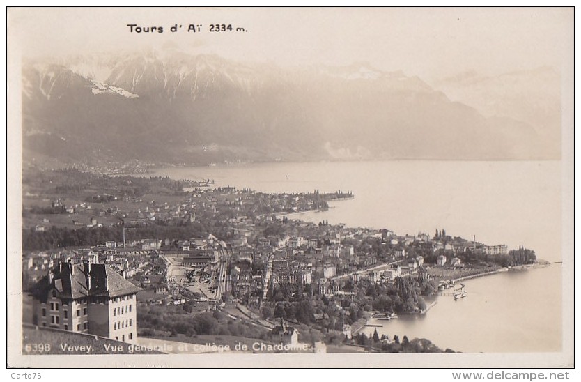 Suisse - Vevey - Vue Générale Et Collège De Chardonne - Cachet Chardonne 1935 - Chardonne