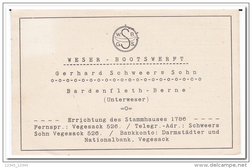 Duitse Rijk Stempel 13-7-28 Bremen, Weser-Bootswerft - Brieven En Documenten