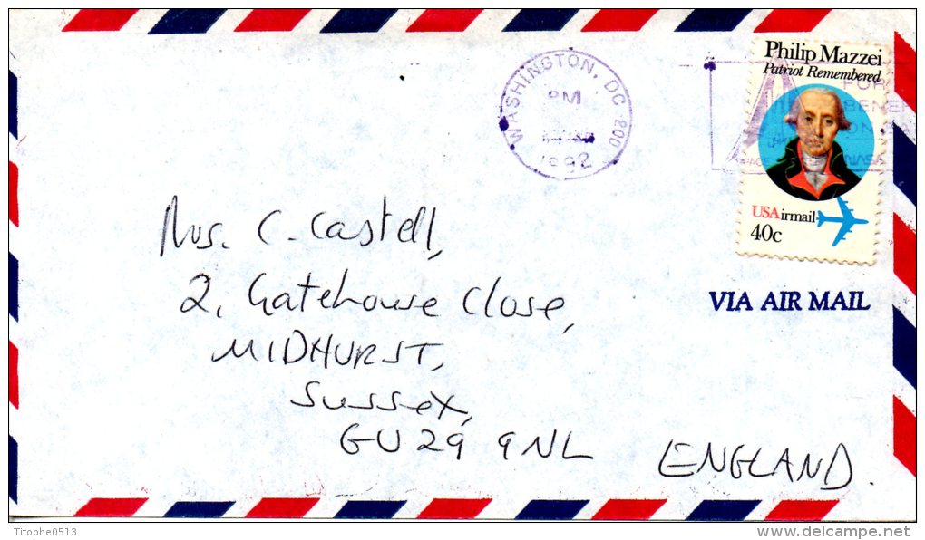 USA. PA 92 De 1980 Sur Enveloppe Ayant Circulé. Philip Mazzei. Oblitération : Navette Spatiale/NASA - Amérique Du Nord