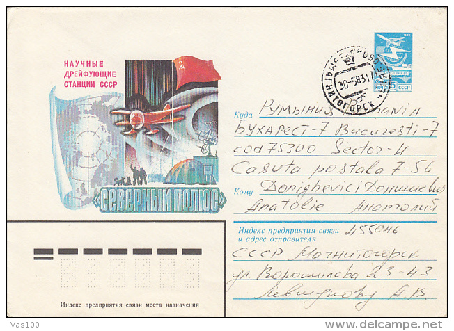 RUSSIAN SCIENTIFIC DRIFTING STATION, NORTH POLE, PLANE, COVER STATIONERY, ENTIER POSTAL, 1983, RUSSIA - Scientific Stations & Arctic Drifting Stations