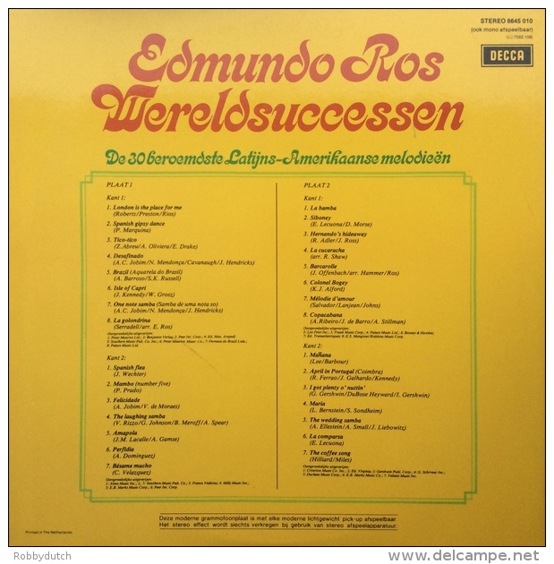 * 2LP *  EDMUNDO ROS - WERELDSUCCESSEN (Holland 1972 EX!!!) - Instrumentaal