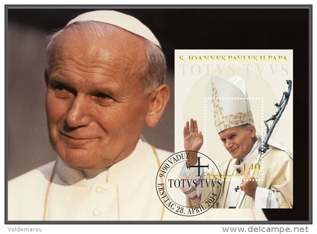 Maxicard Liechtenstein 2014 Mih. 1711 (Bl.26) Canonisation Of Pope John Paul II - Maximum Cards