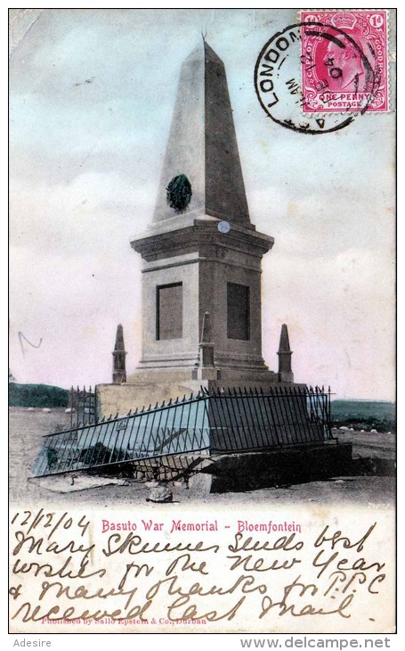 BLOEMFONTEIN (Südafrika) - Basuto War Memorial, 1904, 1 Penny Marke, Transportspuren - Südafrika