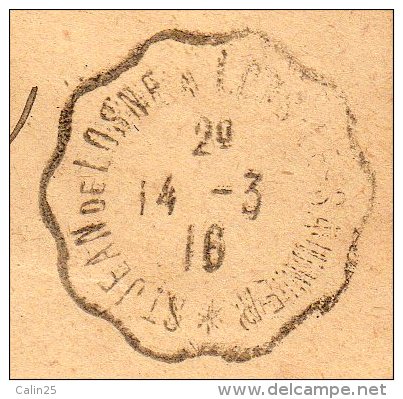 FRANCE - POSTE FERROVIAIRE - COURRIERS CONVOYEURS LIGNES - SAINT JEAN DE LOSNE A LONS LE SAUNIER - 14.3.1916 - Poste Ferroviaire