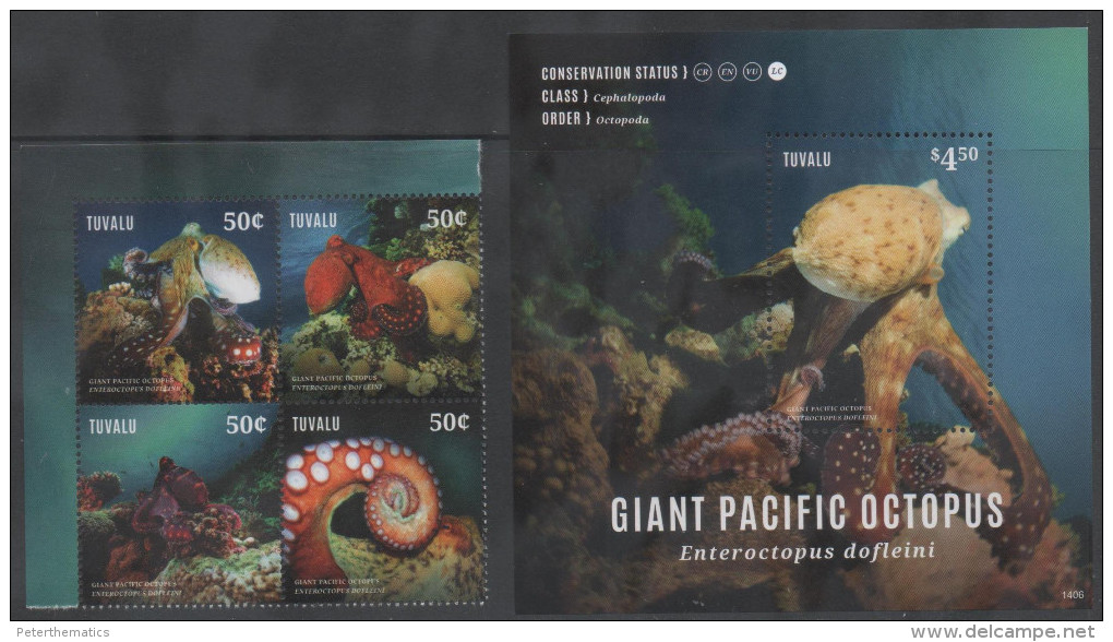 TUVALU, 2014,MNH, MARINE LIFE, OCTOPUS, GIANT PACIFIC OCTOPUS, 4v +S/S,NICE PHOTOS - Vita Acquatica