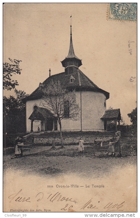 Oron-la-Ville - Le Temple. Animée Enfants, Poussette. Ecrite. Timbre Français - Oron