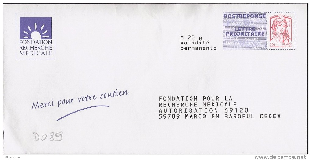 D0089 - Entier / Stationery / PSE - PAP Réponse Ciappa-Kavena - Fondation Recherche Médicale - Agrément 13P397 - PAP : Antwoord /Ciappa-Kavena