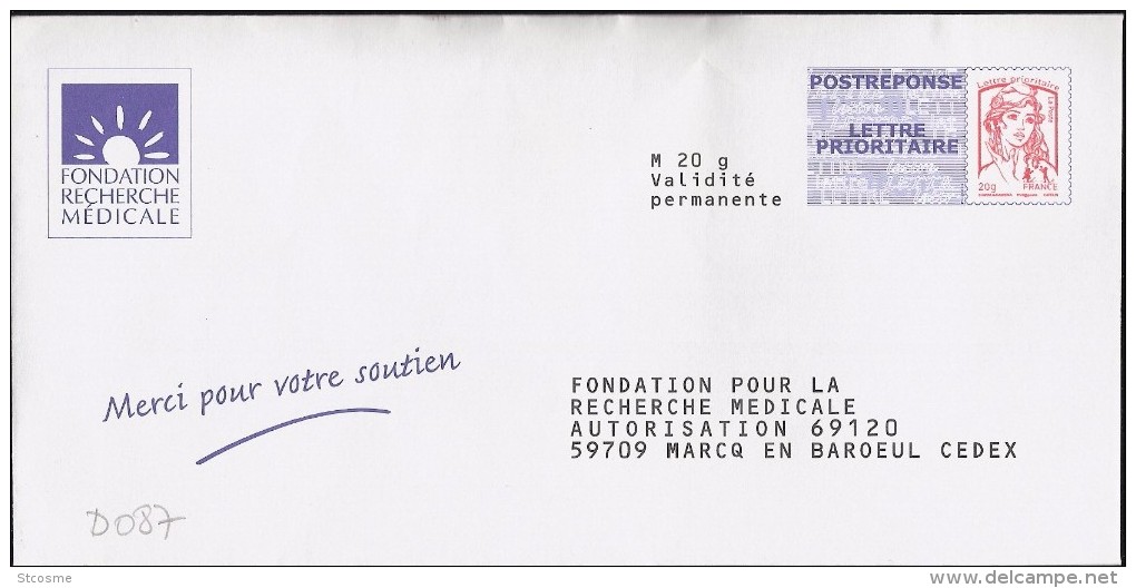 D0087 - Entier / Stationery / PSE - PAP Réponse Ciappa-Kavena - Fondation Recherche Médicale - Agrément 13P397 - PAP : Antwoord /Ciappa-Kavena