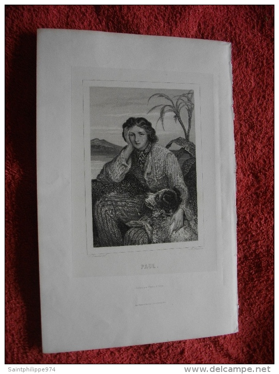 Ile Maurice : Paul Et Virginie. Beau Portrait De Paul Réalisé Par Johannot Et Revel De 1856. Dimensions : 25,4 X 16,5 Cm - Estampes & Gravures