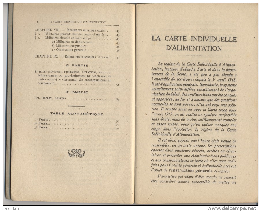 CARTE D´ALIMENTATION - TICKETS RATIONNEMENT - MILITARIA  - Instruction Générale - Guerre 1914 - War 1914-18