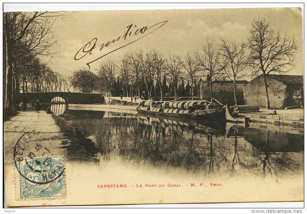 12339 - Hérault  - CAPESTANG : LE PORT DU CANAL  PENICHE    Circulée En 1905 - Capestang