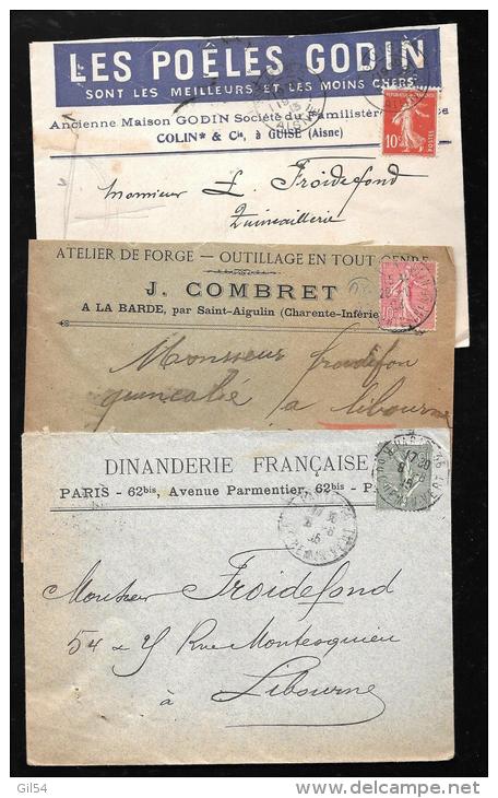Lot De 3 Lettres  Affranchies Par Semeuse Lignées , ( 1 Camée )   - Bb14706 - 1903-60 Säerin, Untergrund Schraffiert