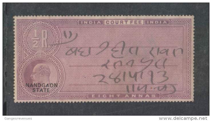 NANDGAON  State  8A  KE VII Overprinted  Court Fee Type 3 K&M 44 # 87411 Inde Indien India Fiscaux Fiscal Revenue - Nandgaon