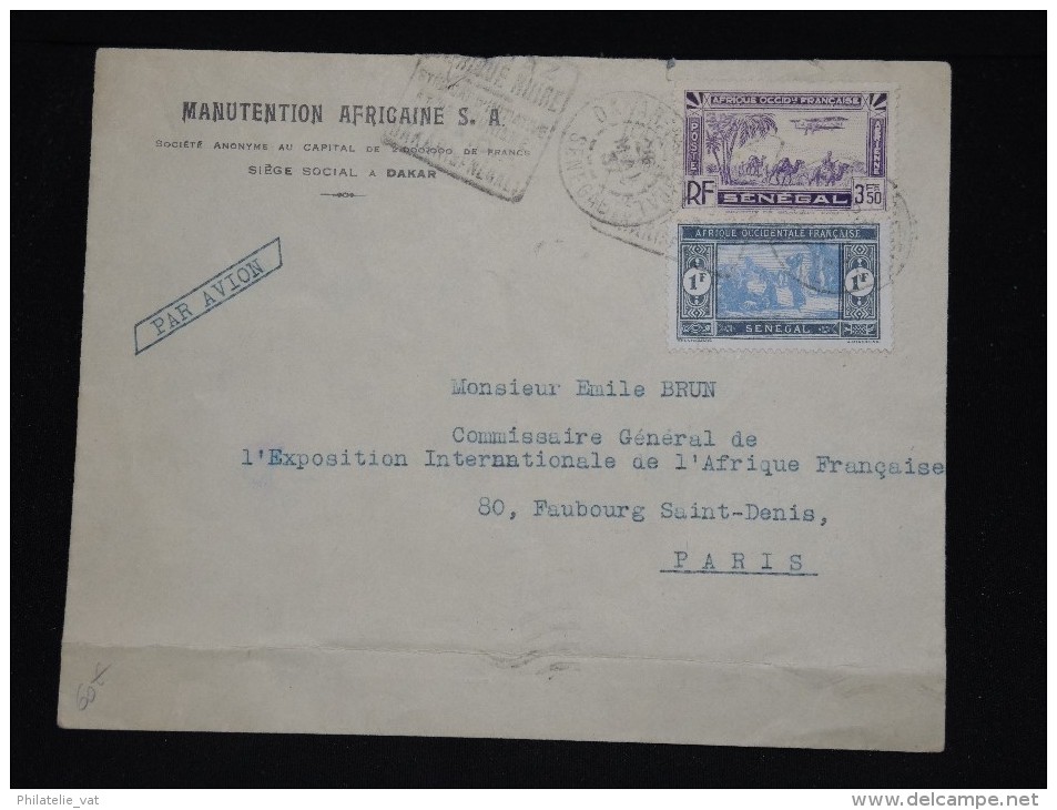 FRANCE - SENEGAL - Enveloppe Commerciale De Dakar Pour Paris En 1937 - A Voir - Lot P11878 - Lettres & Documents