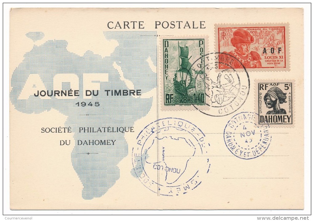 AOF - Dahomey => Carte "Journée Du Timbre" - COTONOU Oct 1945 + Cachet Ordinaire 4 Nov 1945 - Covers & Documents