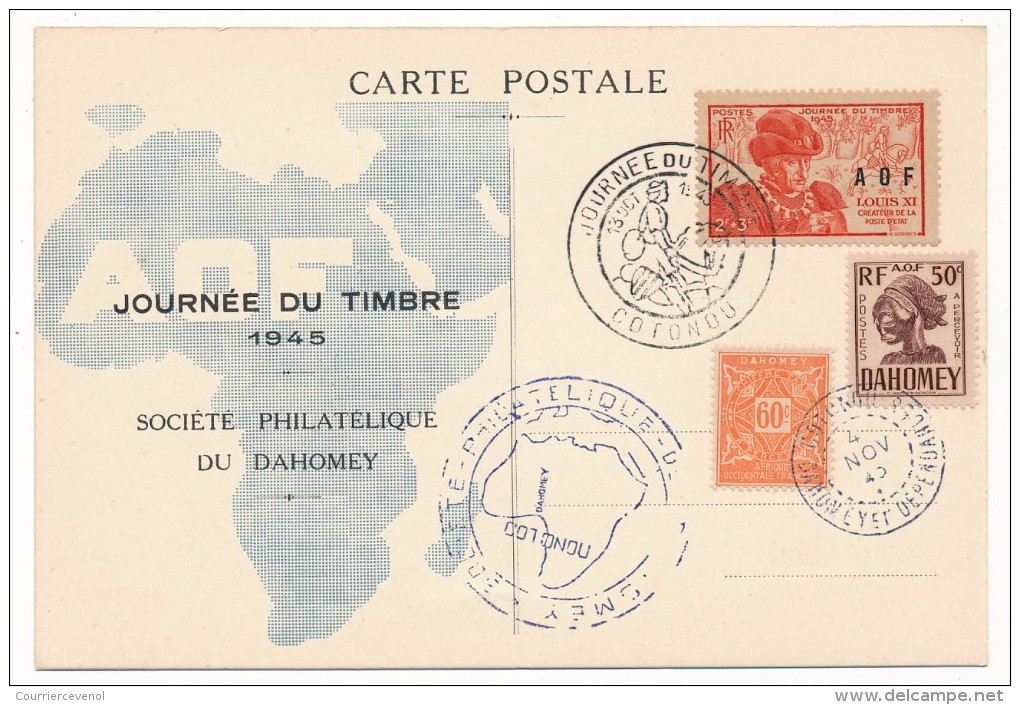 AOF - Dahomey => Carte "Journée Du Timbre" - COTONOU Oct 1945 + Cachet Ordinaire 4 Nov 1945 - Lettres & Documents