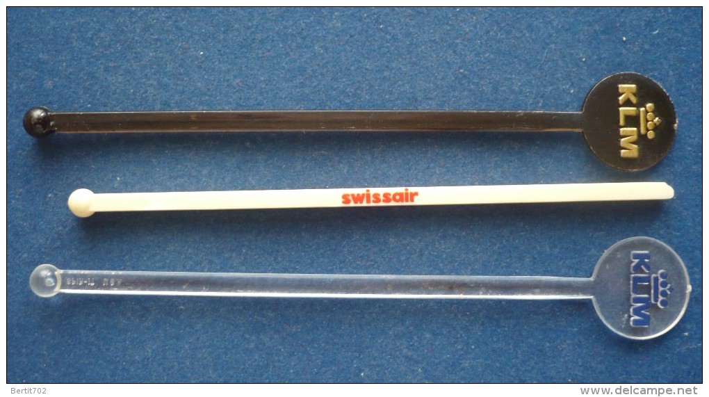 3 TOUILLEURS-MELANGEURS A BOISSONS -  Compagnies Aériennes  KLM (2) -  Et  SWISSAIR - Swizzle Sticks