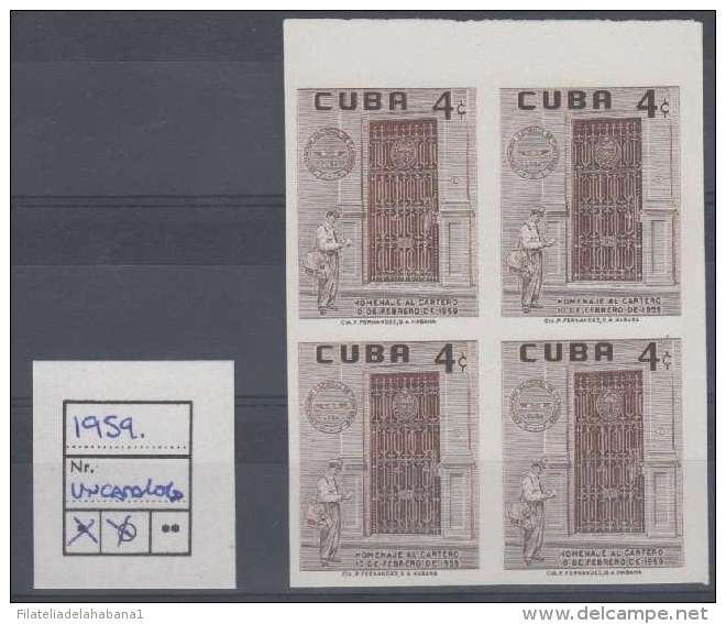 1959-5 CUBA 1959. MNH. PRUEBA NO EMITIDA. BLOQUE 4. NOT ISSUE PROOF MNH - Neufs