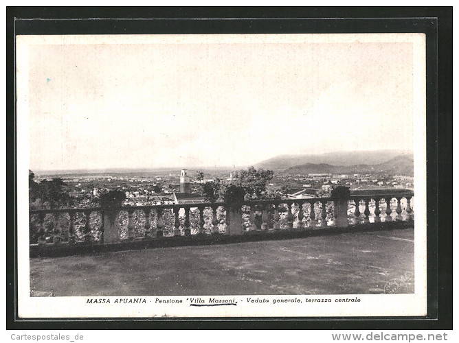 Cartolina Massa Apuania, Pensione "Villa Massoni", Veduta Generale, Terrazza Centrale - Massa