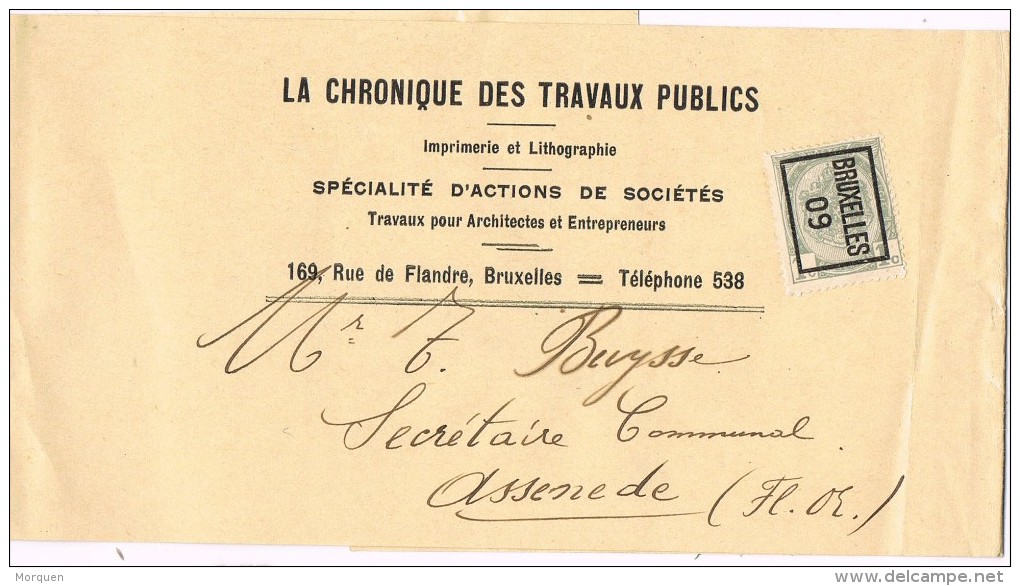 15400. Faja Publicacion Preobliterado  BRUXELLES (Belgien) 1909. Roulotte. Revue Chronique Travaux Publics - Roller Precancels 1900-09