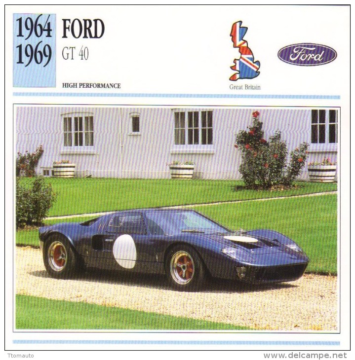 Ford GT40 Voiture De Course  -  1964  -  Fiche Technique Automobile (Grande Bretagne) - Voitures