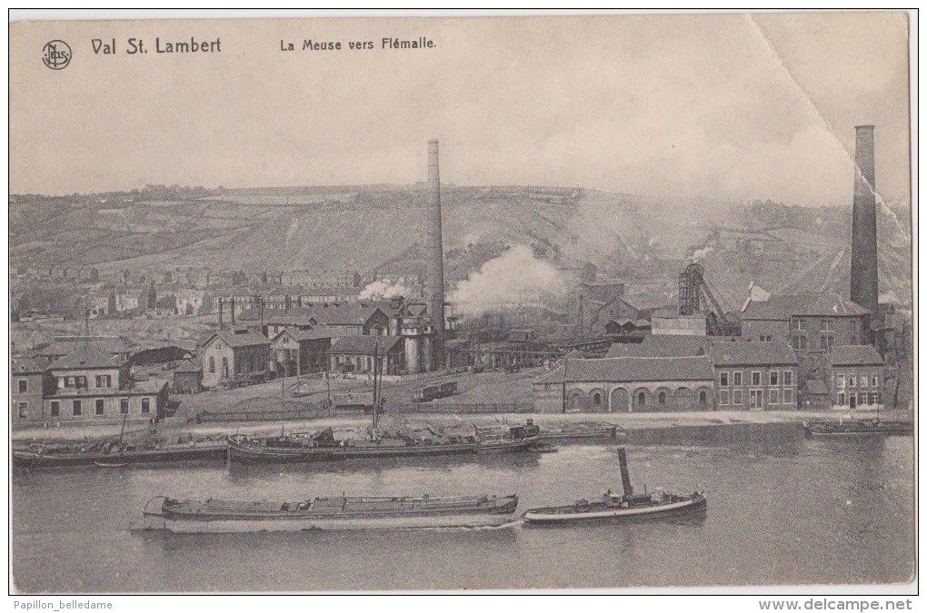 VAL St LAMBERT   La Meuse Vers Flémalle   Péniche Et Remorqueur - Autres & Non Classés