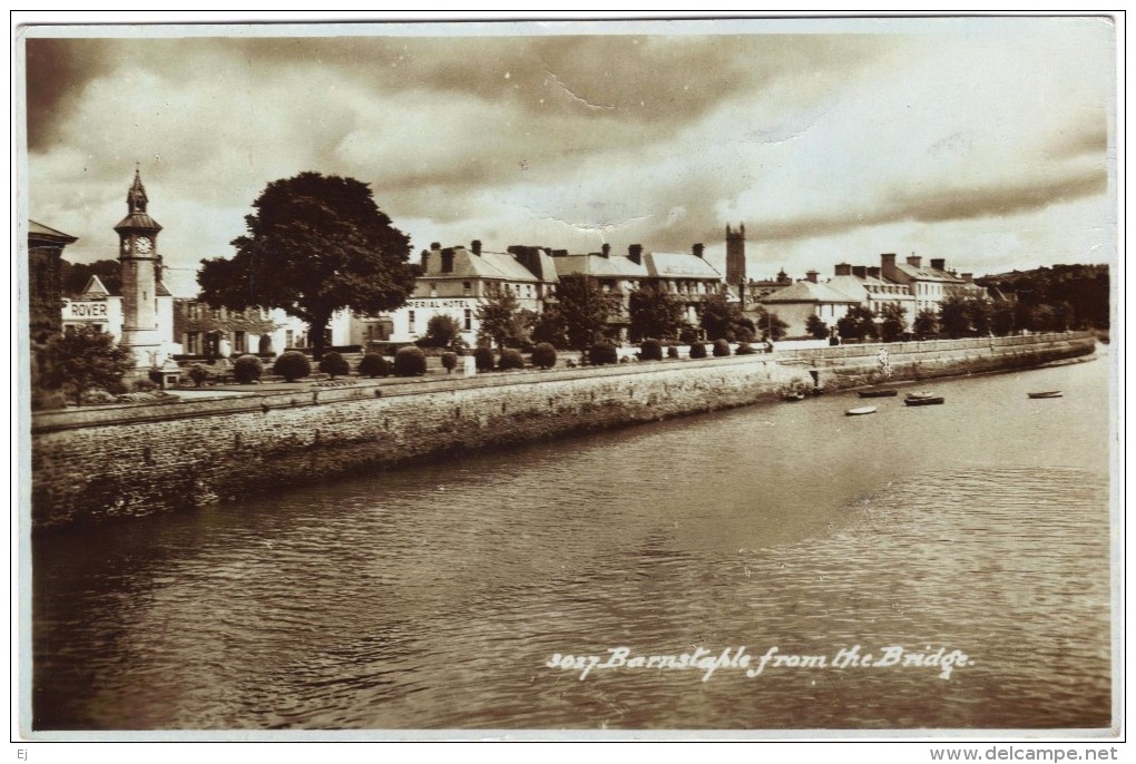 Barnstaple From The Bridge Black & White Real Photo Postcard 1952 - Other & Unclassified