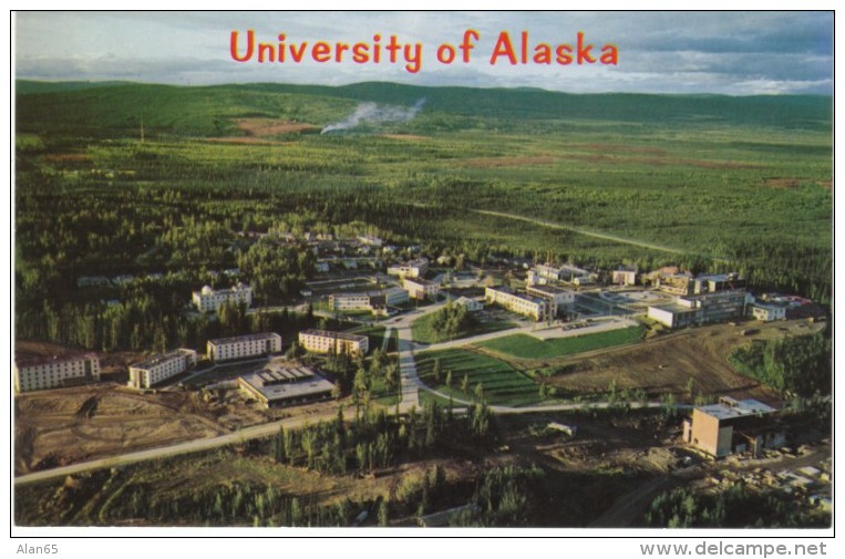 Fairbanks Alaska, University Of Alaska Campus Aerial View, C1950s Vintage Postcard - Fairbanks