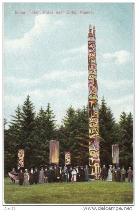 Sitka Alaska, Indian Totem Poles, Native American Art Totems, C1900s Vintage Postcard - Sitka