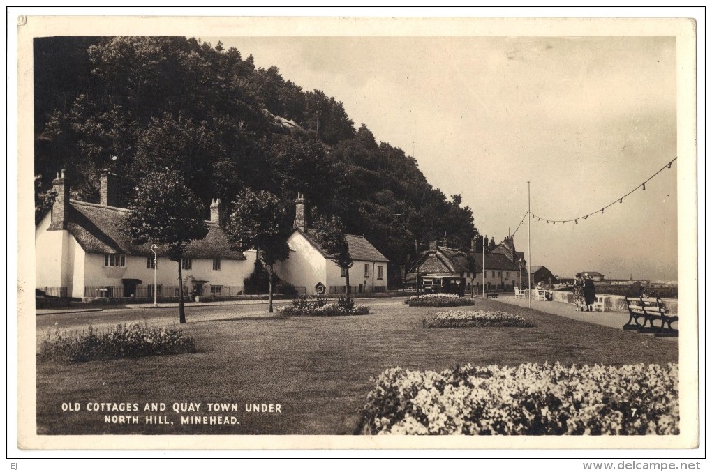 Old Cottages & Quay Town Under North Hill Minehead Black & White Photographic Postcard Excel Series Unused - Minehead