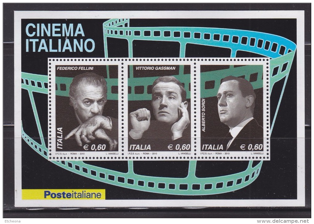 Bloc 3 Timbres Neufs Cinéma Italien Federico Felini, Vittorio Gassman, Alberto Sordi - Cinema