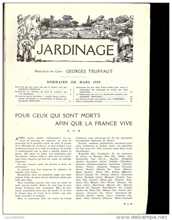 JARDINAGE N 31 03 1919 TRUFFAUT HARRACA POMMES DE TERRE OEUVRES DE GUERRE HORTICOLES  EVALUATION DOMMAGE ARBRE FRUITIER - Garden