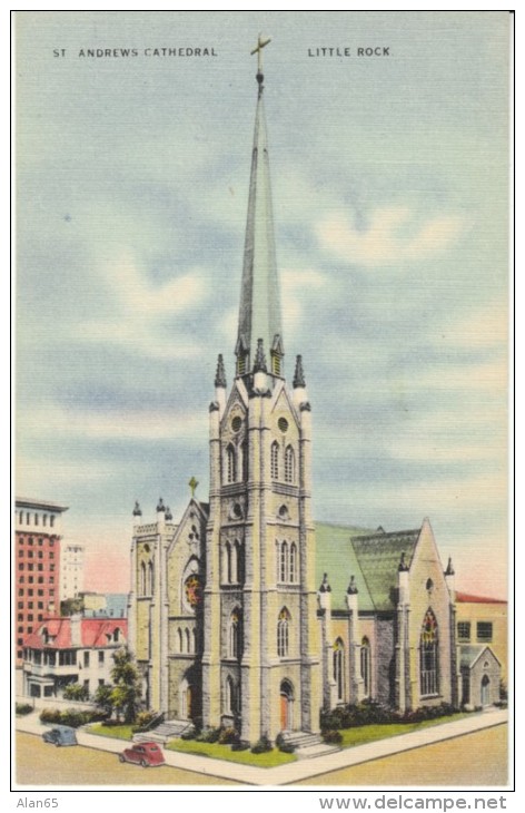 Little Rock Arkansas, St. Andrews Cathedral Catholic Church, Religion, C1940s Vintage Linen Postcard - Little Rock