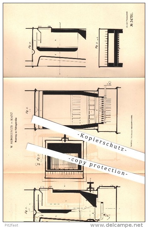 Original Patent - W. Heimerdinger In Mainz , 1885 , Füllregulierofen , Ofen , Öfen , Füllofen , Heizung !!! - Historische Dokumente