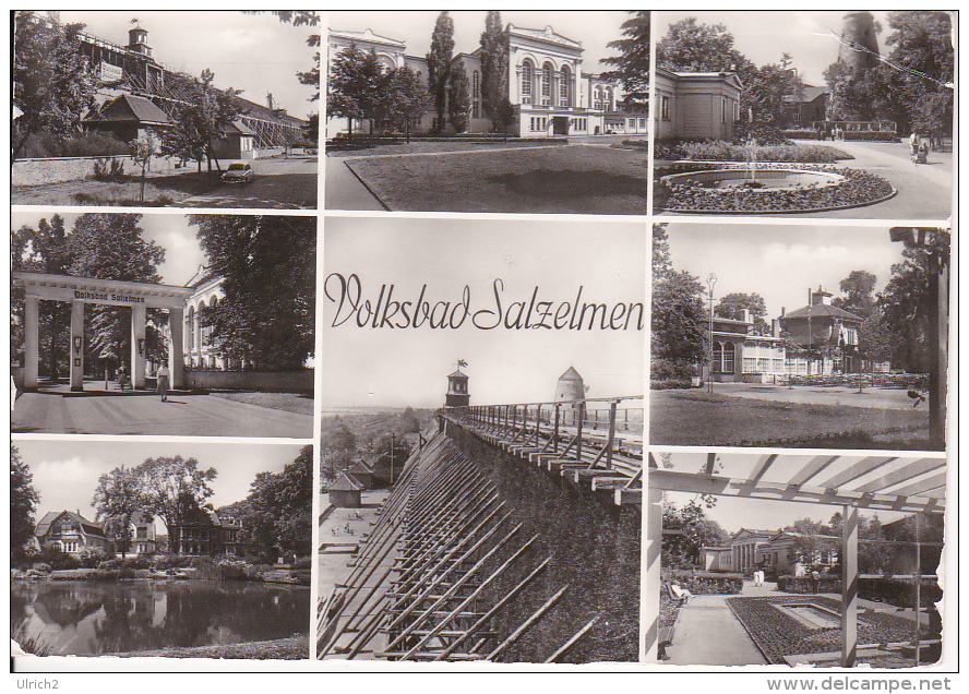 AK Volksbad Salzelmen - Mehrbildkarte - Werbestempel Volkseigene Versicherung (19429) - Schoenebeck (Elbe)