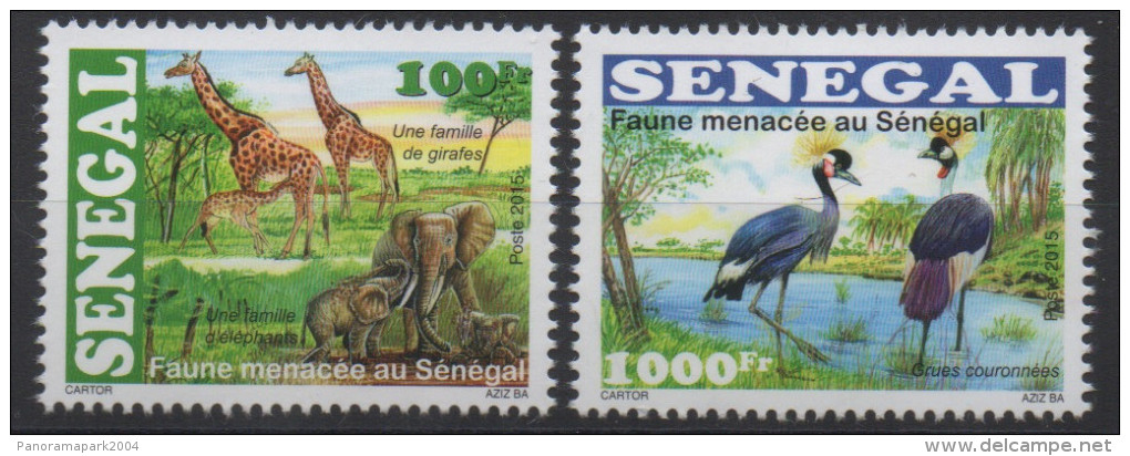 Sénégal 2015 Mi. 2224 - 2226 Faune Menacée Threatened Fauna éléphant Girafe Elefant Birds Oiseaux Vögel - Giraffe