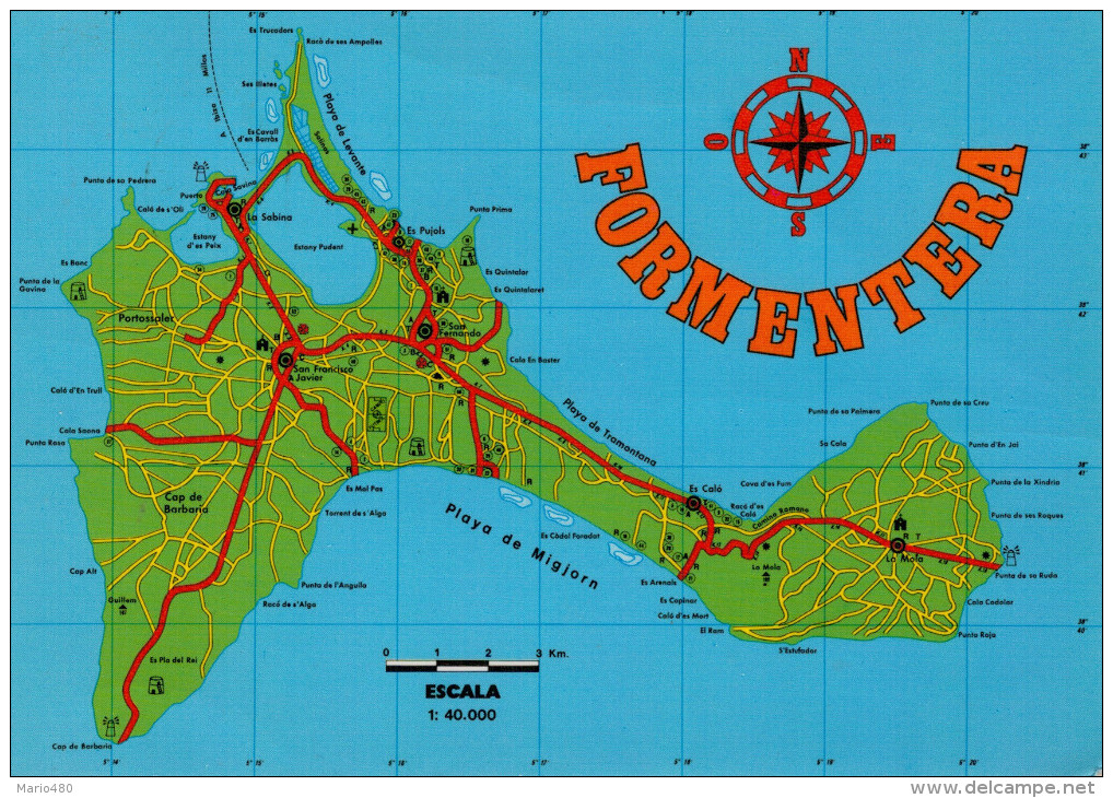 MAPA  DE  FORMENTERA    (VIAGGIATA) - Formentera