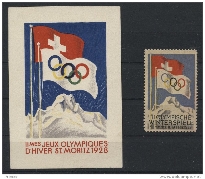 OLYMPIC GAMES 1928, PROOF OF VIGNETTE BY FRETZ AG - Winter 1928: St-Moritz