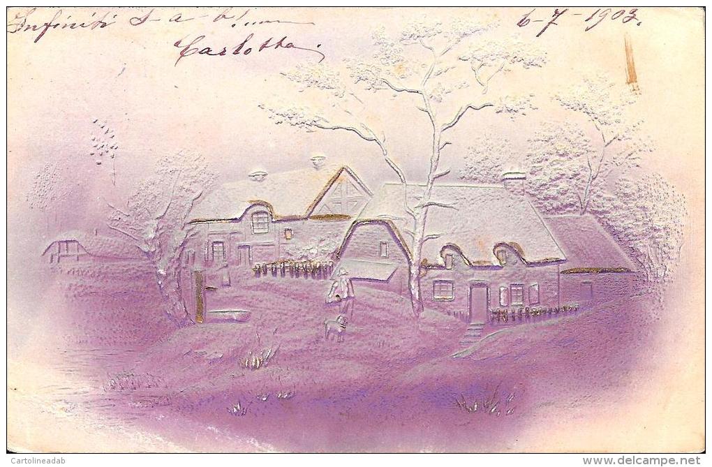 [DC4285] CARTOLINA - IN RILIEVO - CASE CON NEVE - Viaggiata 1903 - Old Postcard - Da Identificare