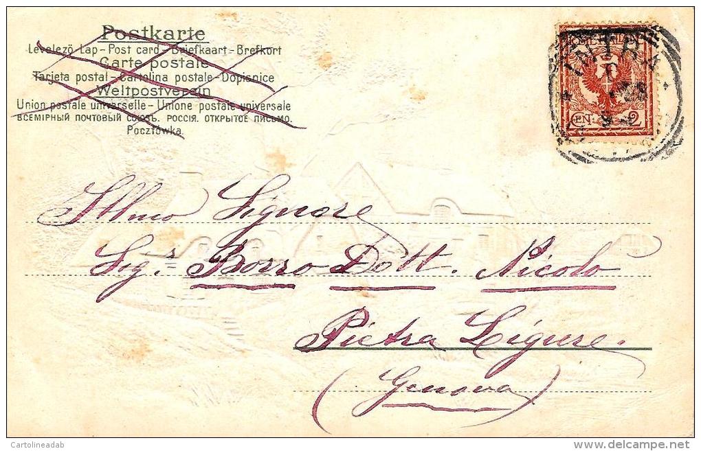 [DC4285] CARTOLINA - IN RILIEVO - CASE CON NEVE - Viaggiata 1903 - Old Postcard - Da Identificare
