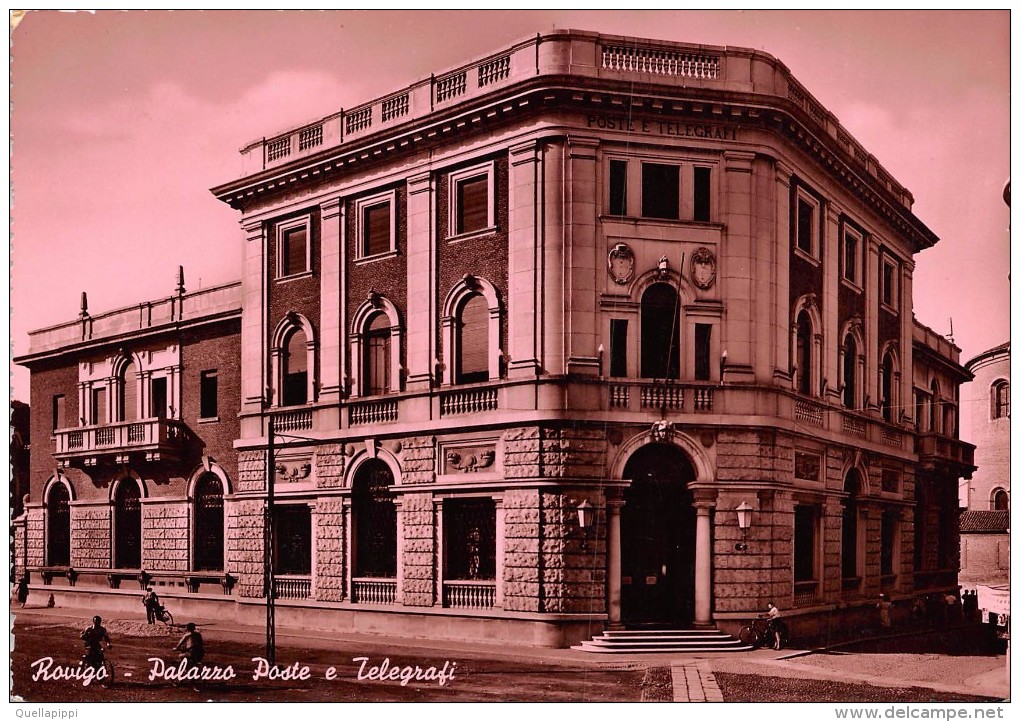 02568 "ROVIGO - PALAZZO POSTE E TELEFRAFI" ANIMATA. CART.  SPED. 1956 - Rovigo