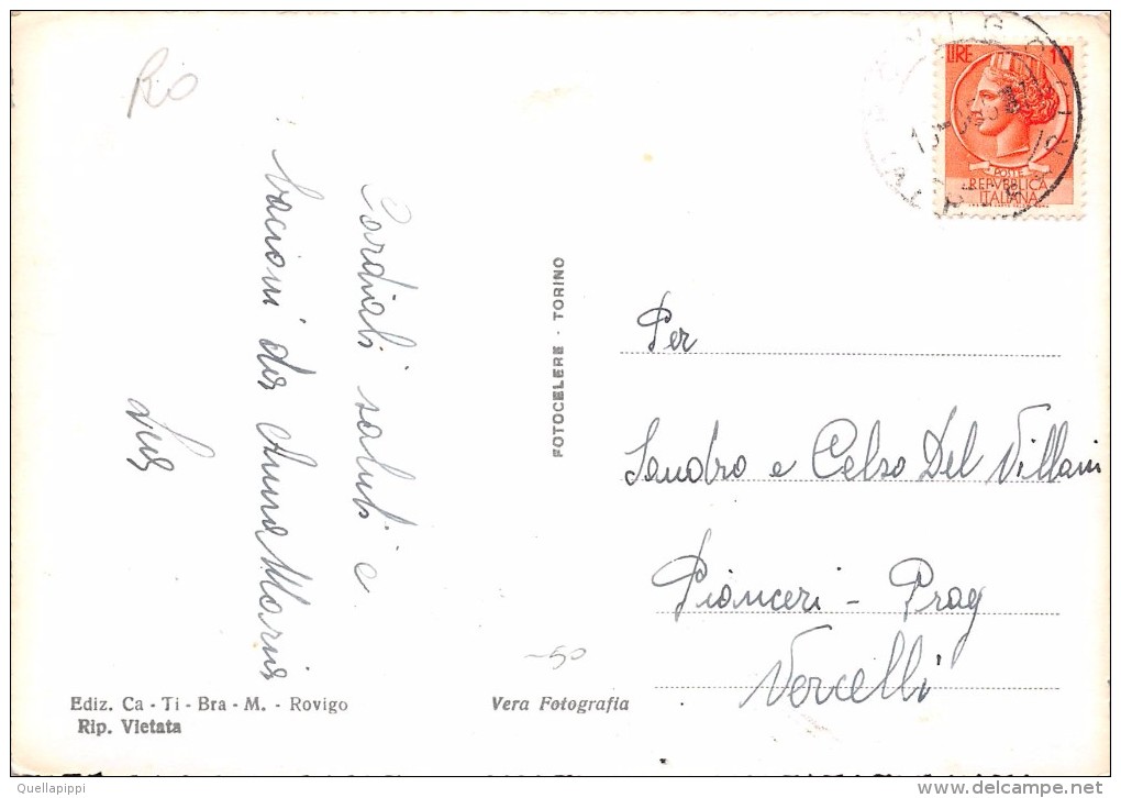 02568 "ROVIGO - PALAZZO POSTE E TELEFRAFI" ANIMATA. CART.  SPED. 1956 - Rovigo