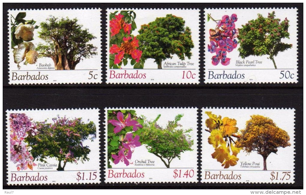 BARBADOS - 2010 - Flore, Arbres Et Leurs Fleurs, Réimpression Série Courante Avec 2010 - 6 Val Neufs // Mnh - Barbades (1966-...)