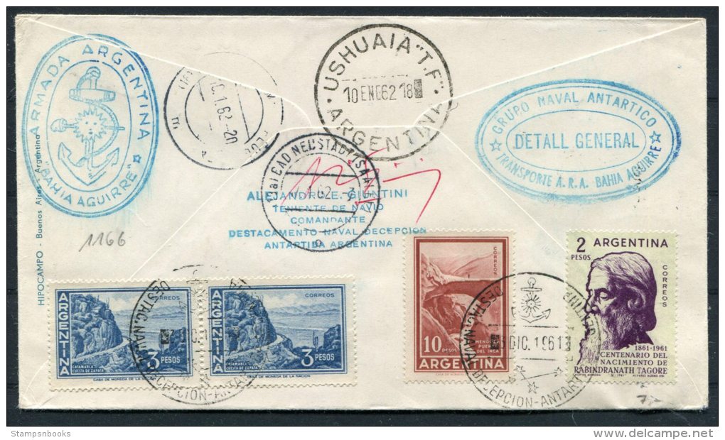 1962 Argentina Antarctic Registered Expresso Maritima Radiopostal Naval Decepcion Bahia Aguirre Ushuaia Expedition Ship - Expéditions Antarctiques